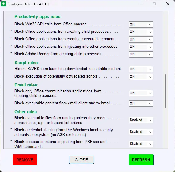 ConfigureDefender интерфейс